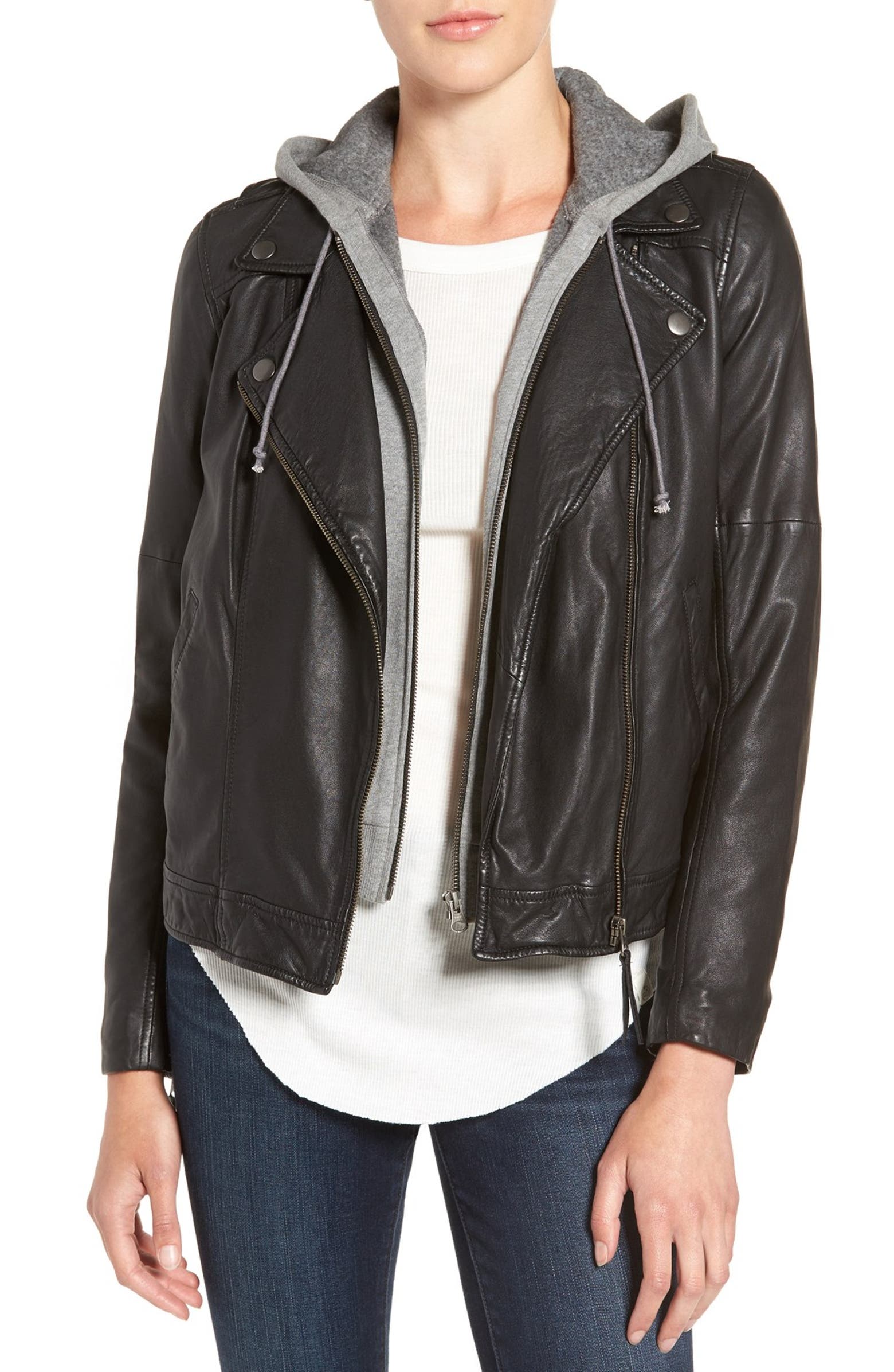 Treasure&Bond Leather Moto Jacket with Removable Hooded Vest | Nordstrom