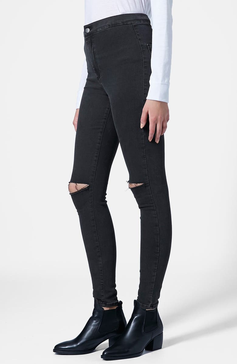 TOPSHOP 'Joni' Ripped Skinny Jeans, Main, color, Black