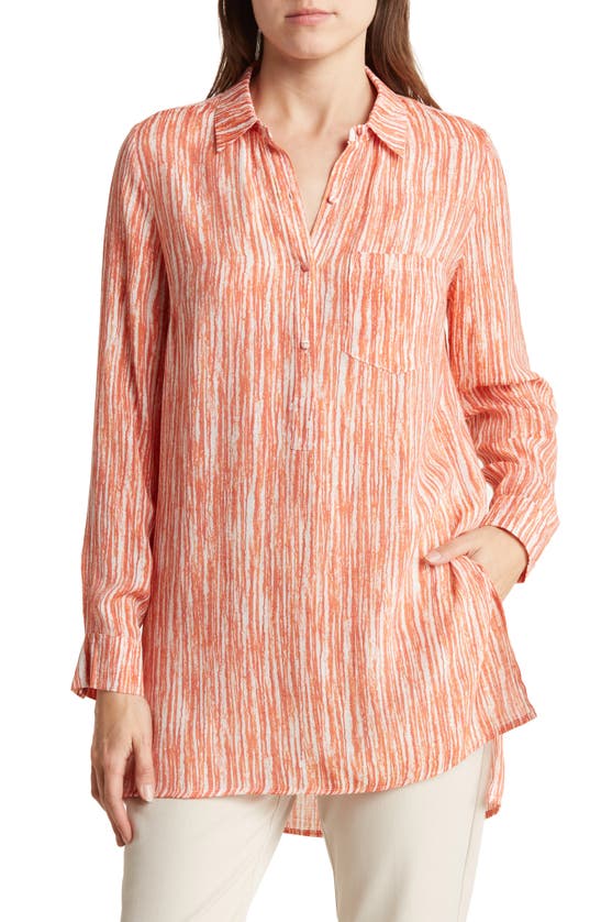 Nanette Lepore Patterned Button-up Tunic In Tangerine Print | ModeSens