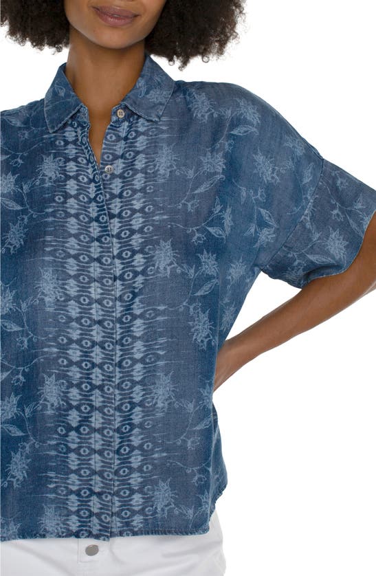 Shop Liverpool Los Angeles Floral Print Short Sleeve Button-up Shirt In Indigo Floral