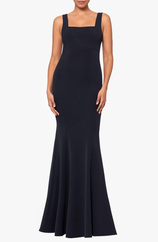 Shop Betsy & Adam Square Neck Mermaid Gown In Black
