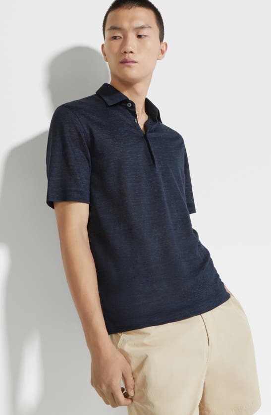 Shop Zegna Linen Polo In Navy