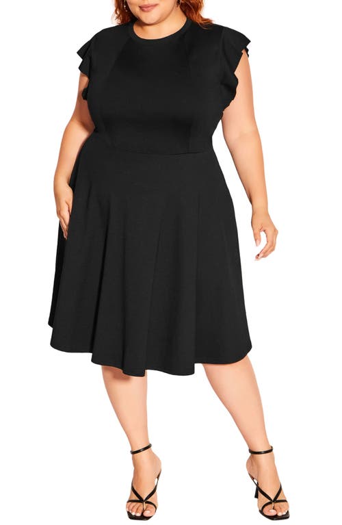 City Chic Ruffle Shoulder Dress in Black