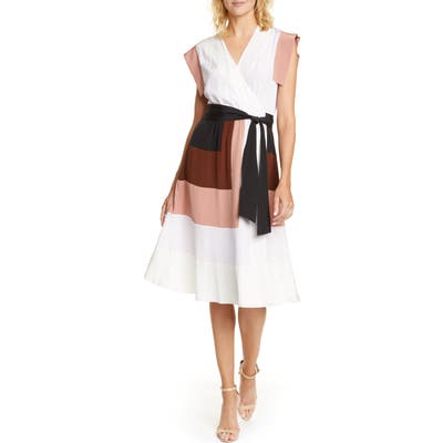 Dvf Ingrid Colorblock Silk Wrap Dress, White