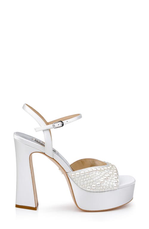 Shop Badgley Mischka Collection Bryleigh Ankle Strap Platform Sandal In White Satin