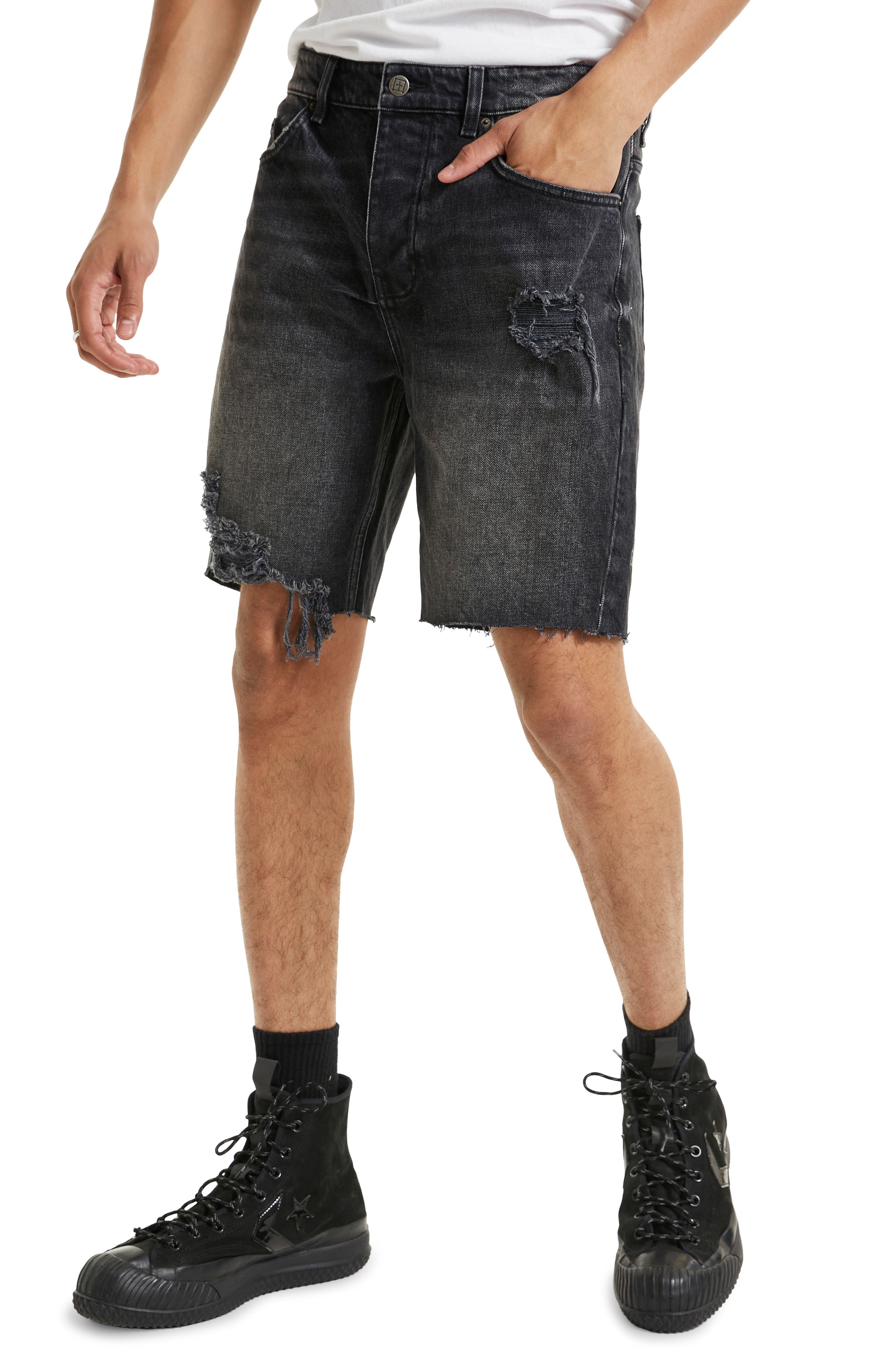 Ksubi Chopper Cinder Trashed Ripped Denim Shorts in Black at Nordstrom, Size 30