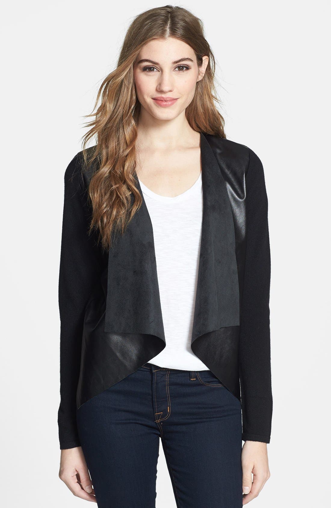 In Cashmere Draped Leather Front Cashmere Cardigan Nordstrom
