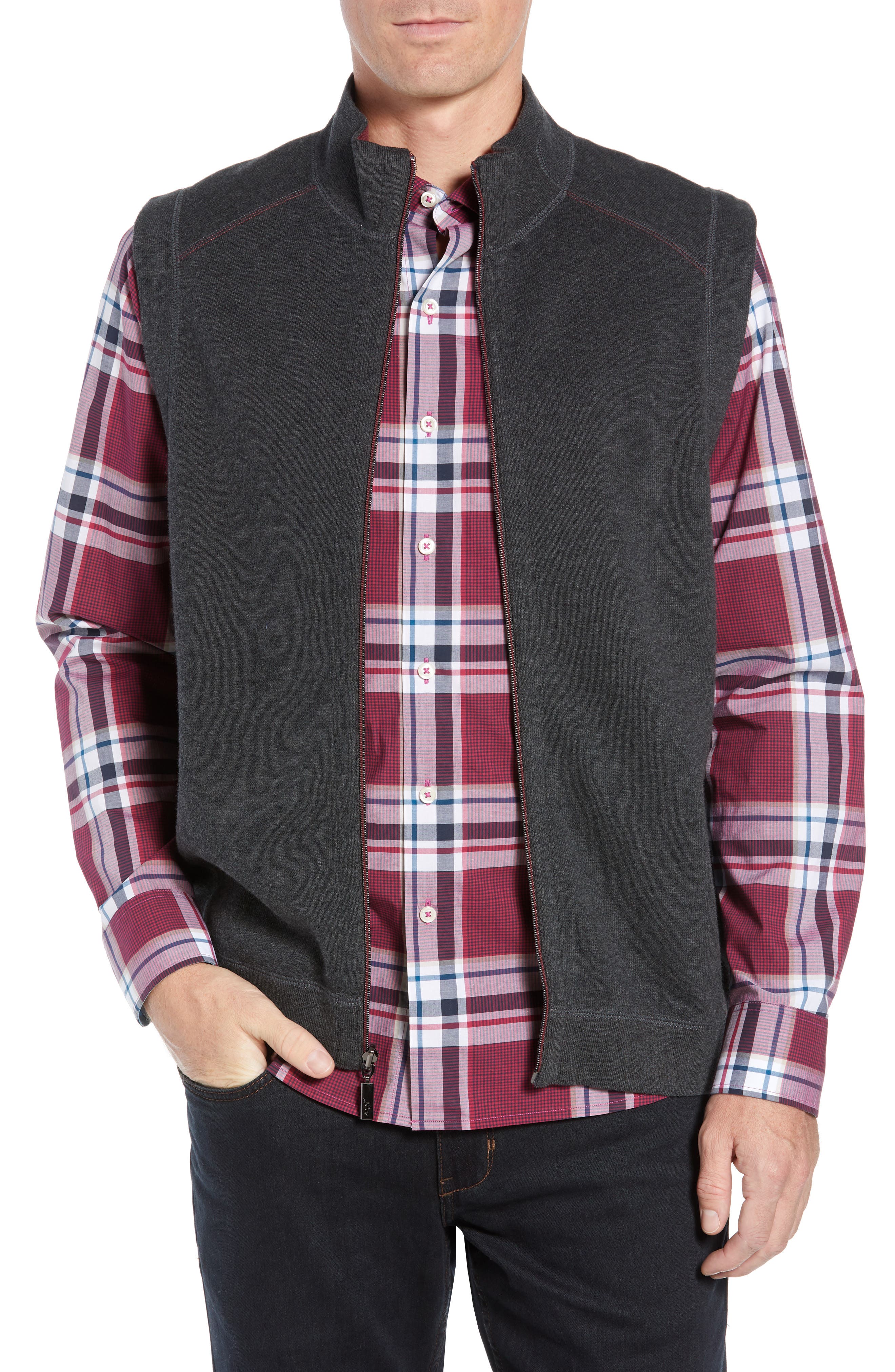 Tommy Bahama Flip Side Reversible Zip Vest, Grey