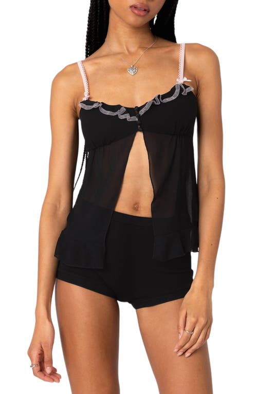 Shop Edikted Sheer Split Front Babydoll Camisole In Black