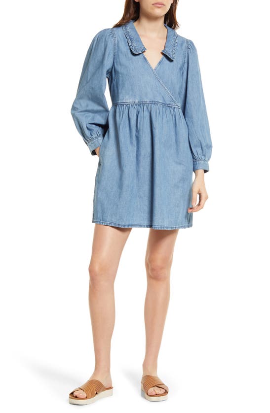 Madewell Tencel® Denim Edition Ruffle Collar Faux Wrap Dress In Bardbury Wash