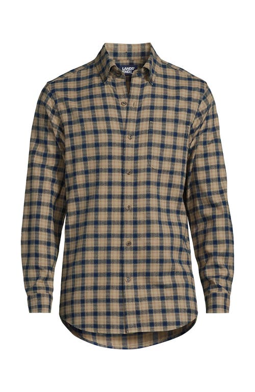 Shop Lands' End Traditional Fit Flagship Flannel Shirt In Radiant Navy/taupe Plaid