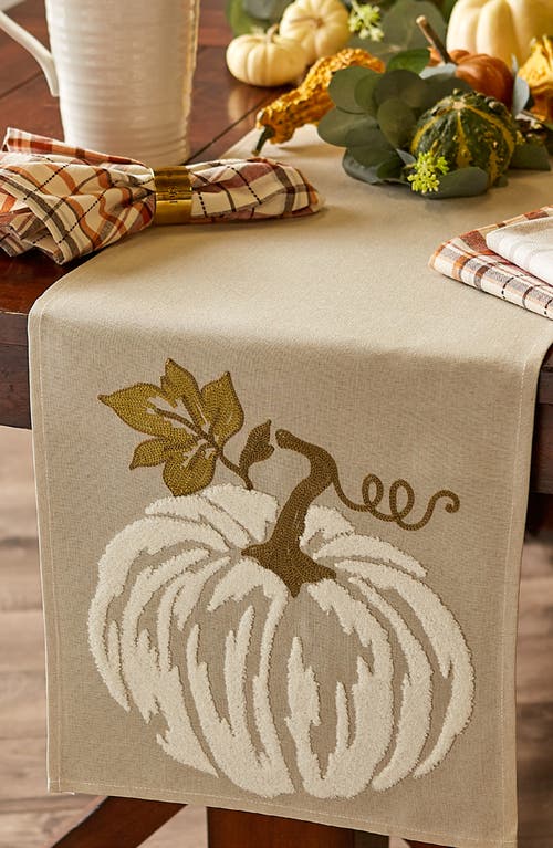 Design Imports Autumn Leaves Embroidered Table Runner In Ivory