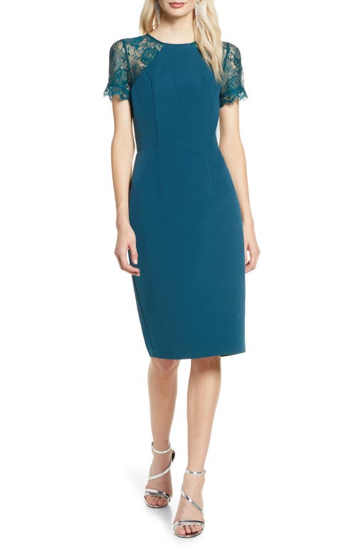Tia Crepe & Lace Cocktail Dress in Teal
