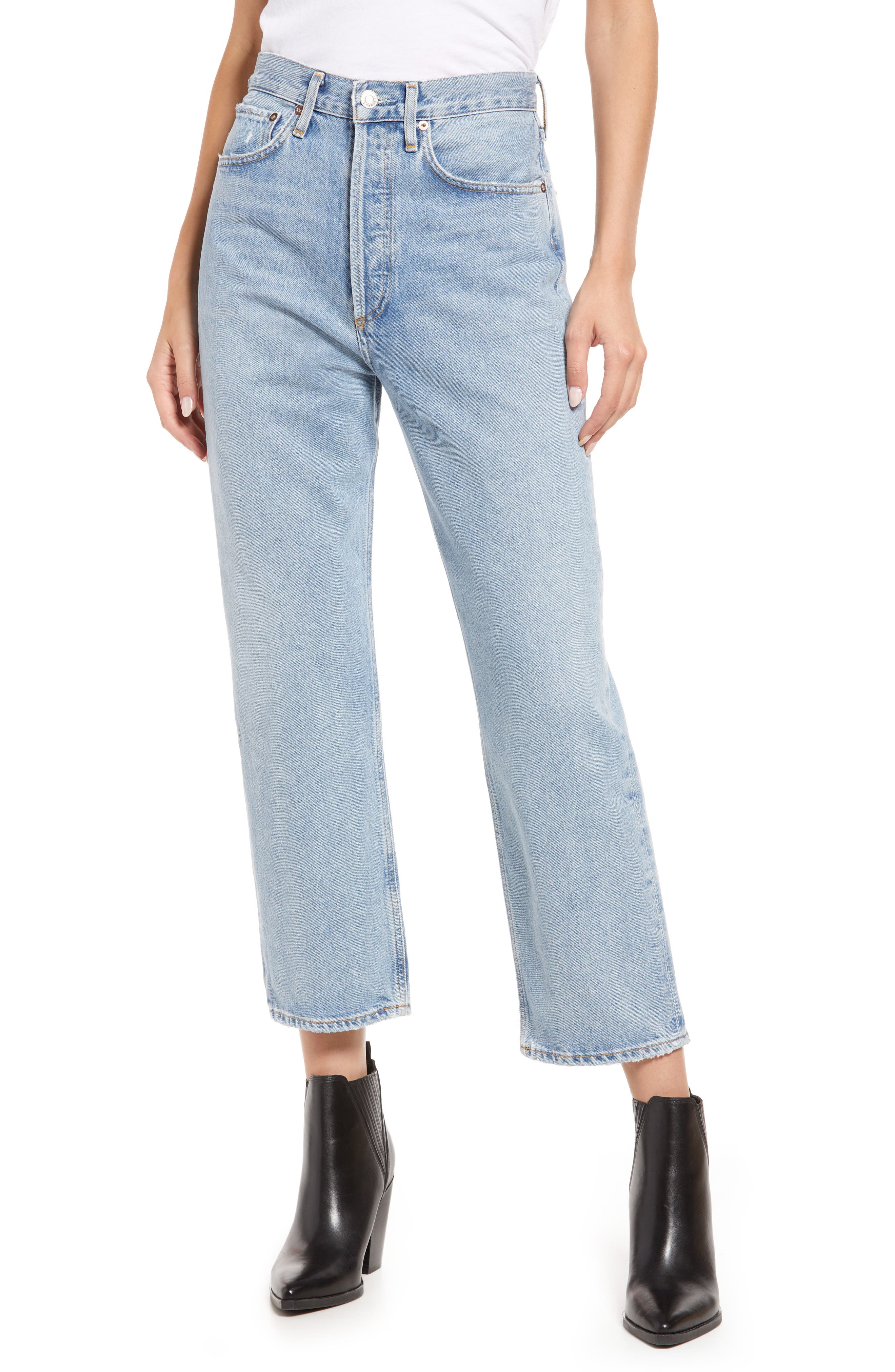 AGOLDE Women's '90s Crop Loose Fit Organic Cotton Jeans in Replica Clean at Nordstrom, Size 32