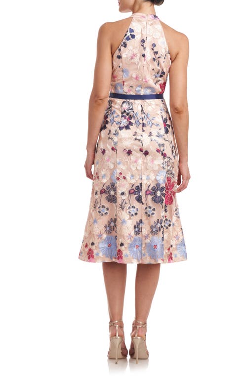 Shop Js Collections Eleanor Embroidered Floral Cocktail Midi Dress In Rose Gold Multi