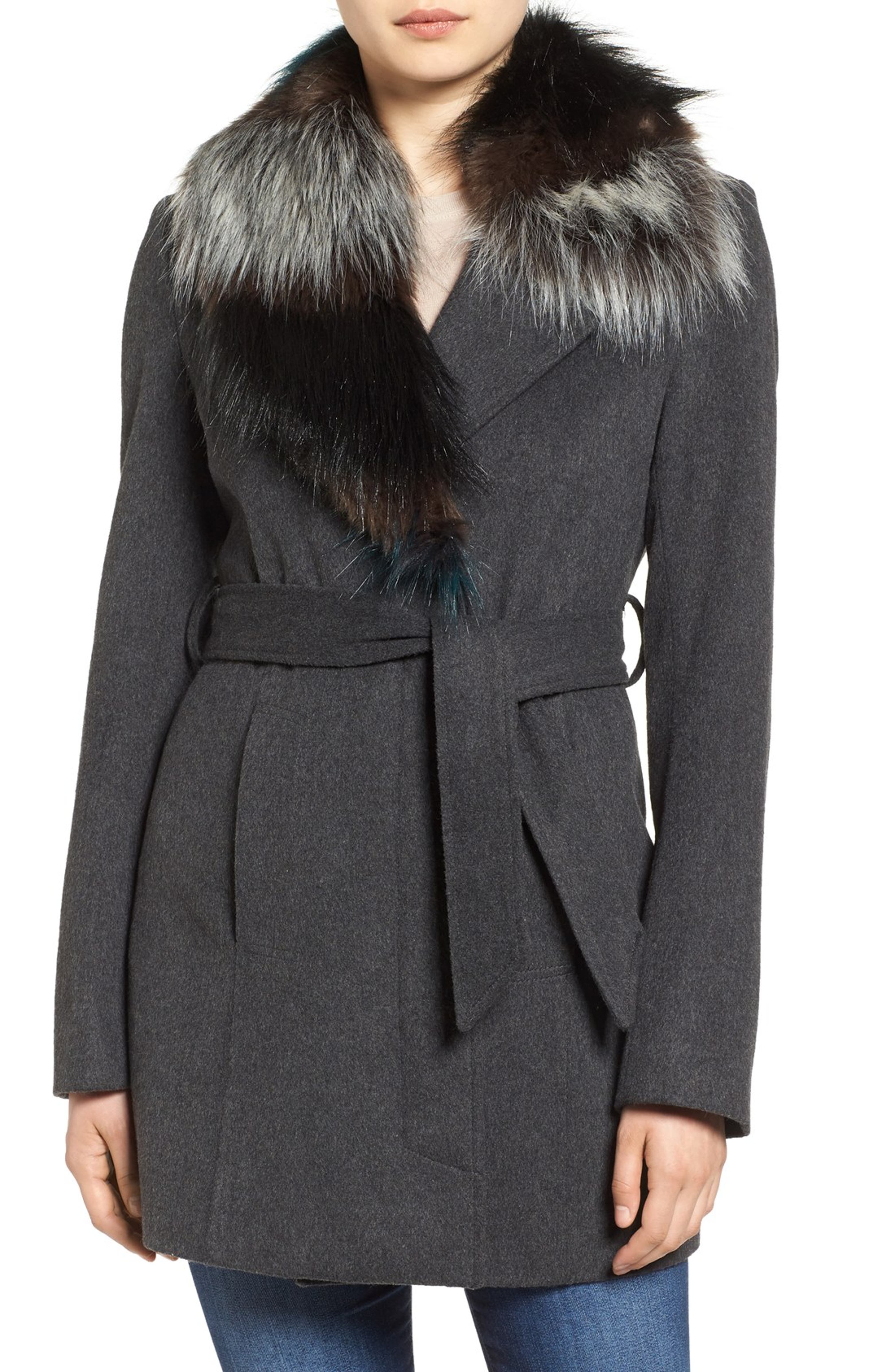 Sam Edelman Wool Coat with Removable Faux Fur Collar | Nordstrom