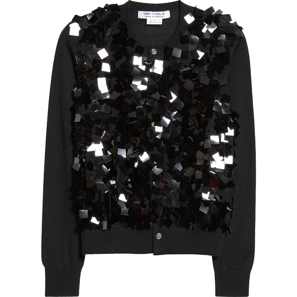 Comme Des Garçons Paillette Wool Cardigan In Black