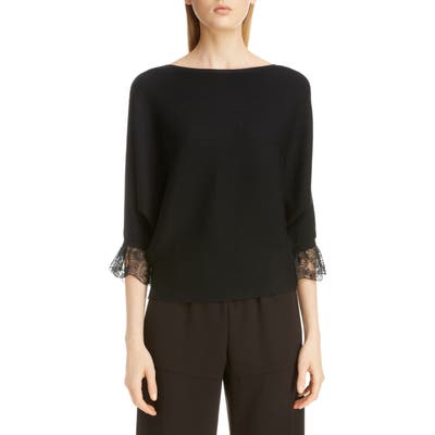 Chloe Lace Cuff Rib Wool & Silk Sweater, Black