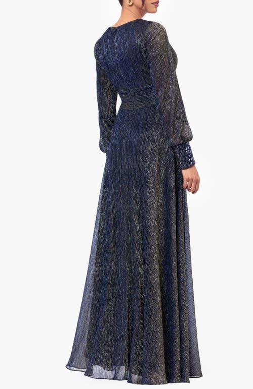 Betsy & Adam Women's Galaxy Metallic V-neck Gown In Navy/gold