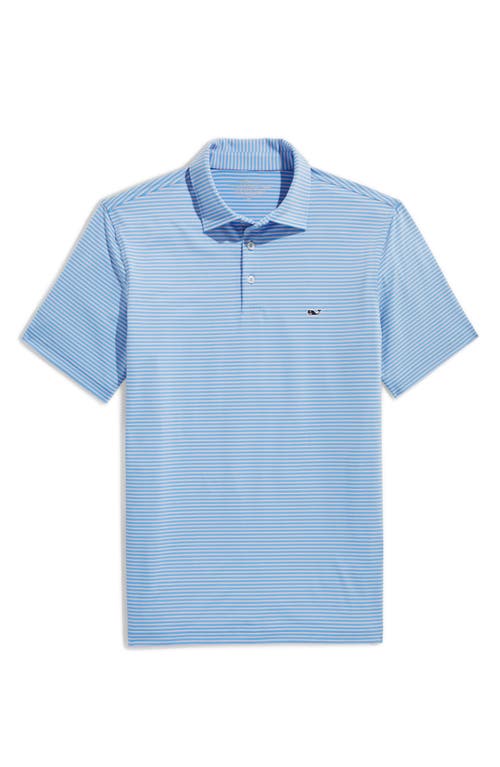 Shop Vineyard Vines Stripe Sankaty Short Sleeve Performance Polo In Blue/flamingo