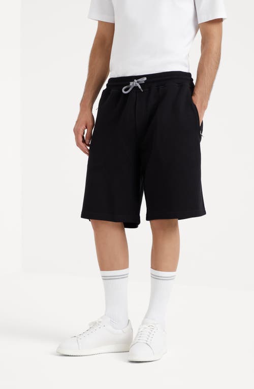 Shop Brunello Cucinelli Cotton, Cashmere And Silk French Terry Double Cloth Bermuda Shorts In Black