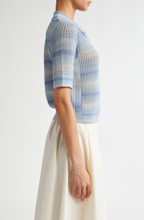 Maria Mcmanus Space Dye Stripe Mesh Crop Polo In Space Dye Blue