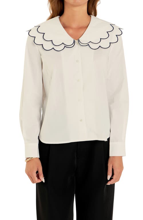 Shop English Factory Scallop Embroidered Collar Shirt In White