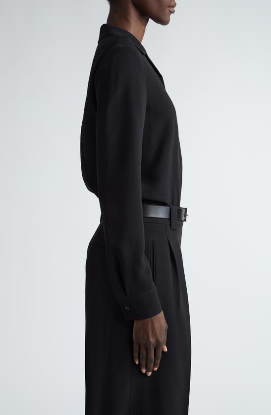Lafayette 148 Slim Fit Notch Collar Crepe Button-up Shirt In Black