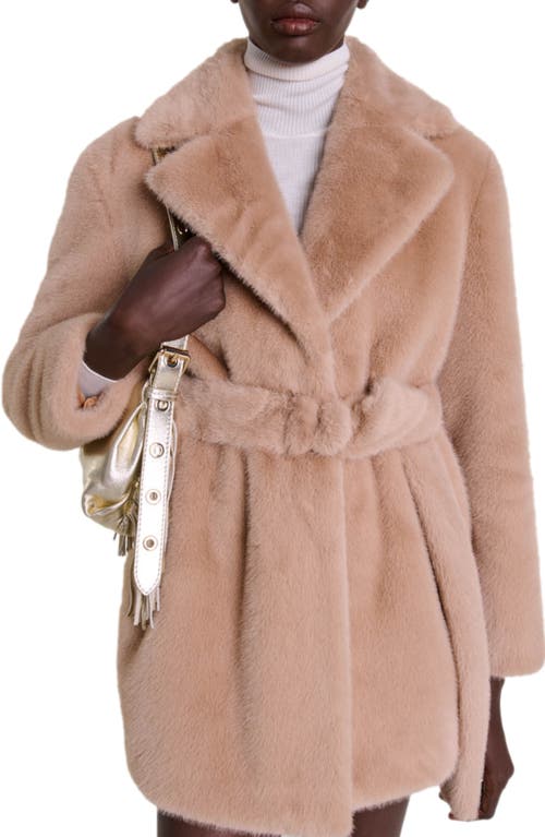 Shop Maje Faux Fur Coat In Camel