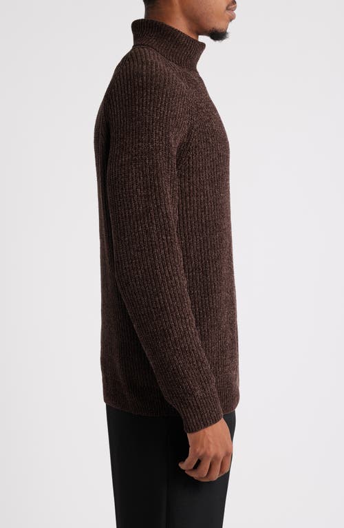 Shop Open Edit Chenille Turtleneck Sweater In Brown Bean