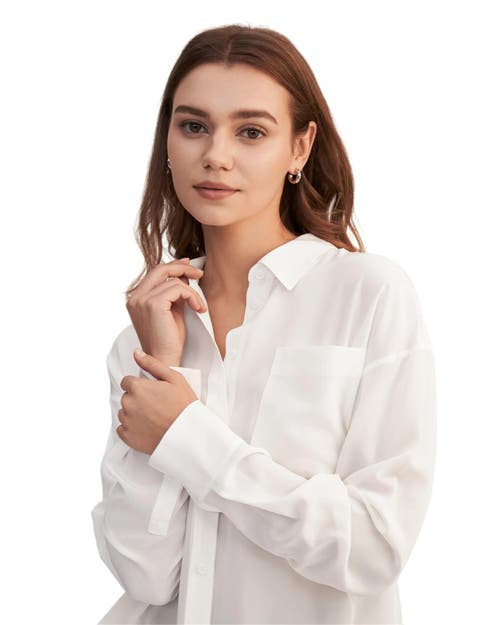 Lilysilk Drop Shoulders Oversize Silk Shirt In Natural White
