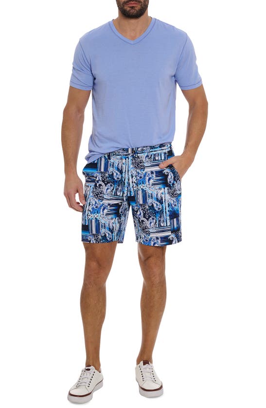 Shop Robert Graham Makua Paisley Stripe Stretch Flat Front Shorts In Blue