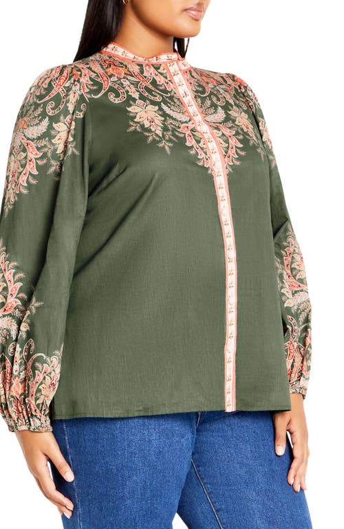 Shop City Chic Chloe Placed Floral Print Button-up Shirt In Sage Placement