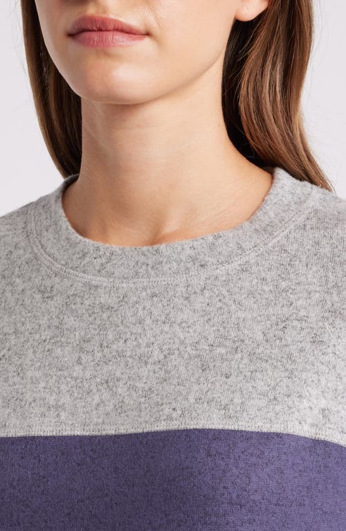 Loveappella Colorblock Long Sleeve Brushed Jersey Top In Gray/navy