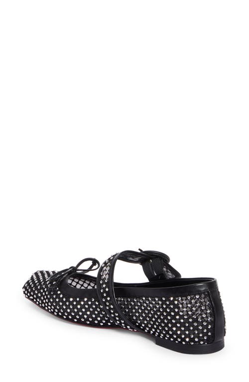 Shop Christian Louboutin Mamastrapitna Crystal Embellished Mesh Flat In Black/crystal