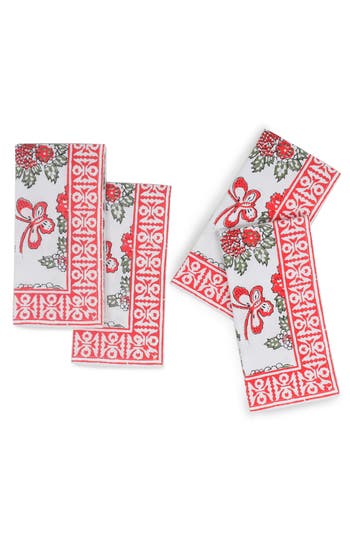 Tiramisu Cotton Set Of 4 Napkins In Pink/red