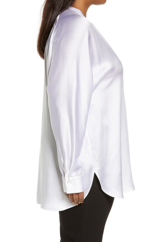 Shop Vince Band Collar Silk Tunic Blouse In Optic White
