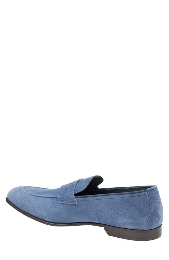 Shop Johnston & Murphy Collection Taylor Moc Toe Penny Loafer In Denim Italian Suede