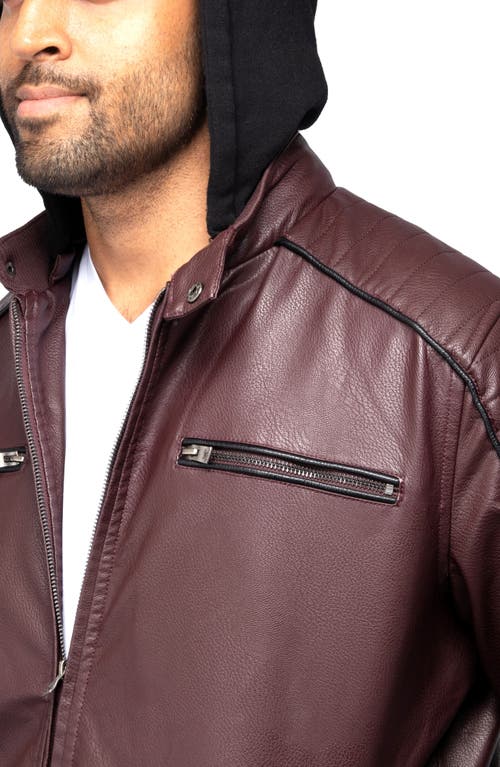 Shop X-ray Xray Faux Leather Hooded Moto Jacket With Faux Fur Lining In Burgundy/black