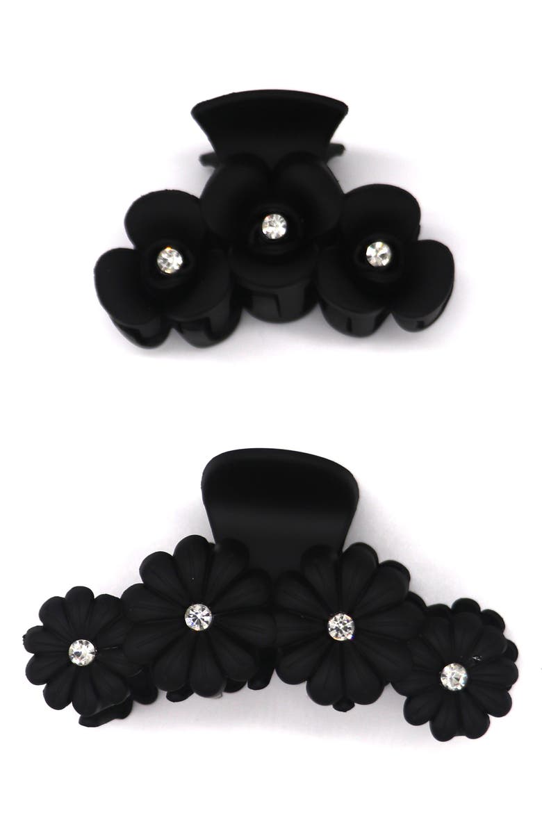 TASHA 2-Pack Crystal Flower Jaw Hair Clips, Main, color, BLACK