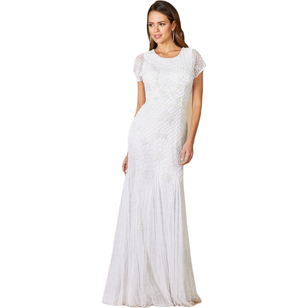 Lara New York Gale High-neck Beaded Wedding Dress In Ivory
