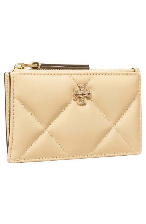 Tory Burch Kira Diamond Quilted Pavé Logo Leather Zip Card Case In Vanilla Soft Serve