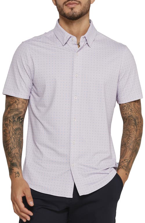 Cassian Geometric Print Short Sleeve Performance Button-Up Shirt in Dusty Rose