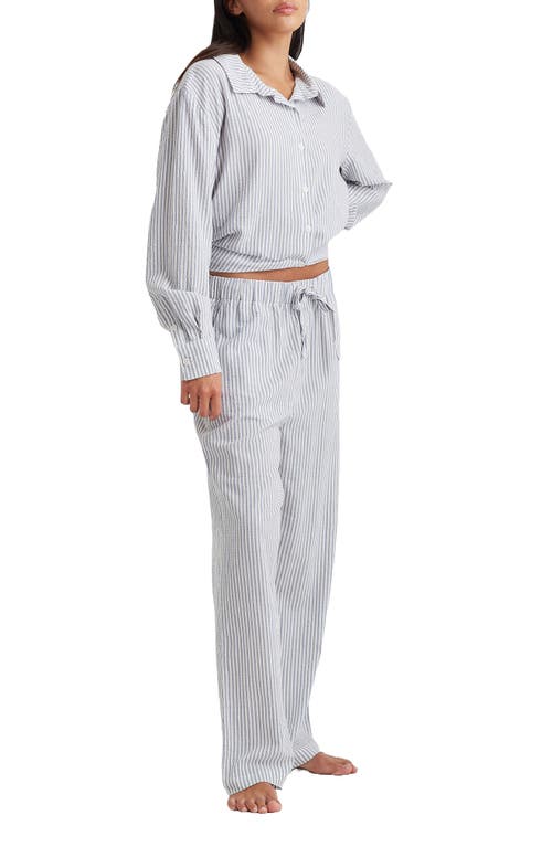 Shop Papinelle Sabine Stripe Seersucker Pajama Pants In White/french Blue