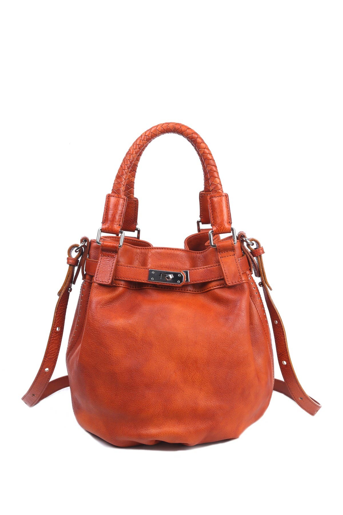 Old Trend Leather Pumpkin Bucket Bag In Cognac