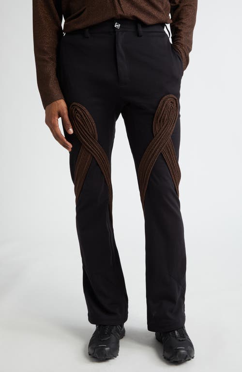 Kiko Kostadinov Deultum Corded Appliqué Flare Trousers In Jet Black/sparkle Brown