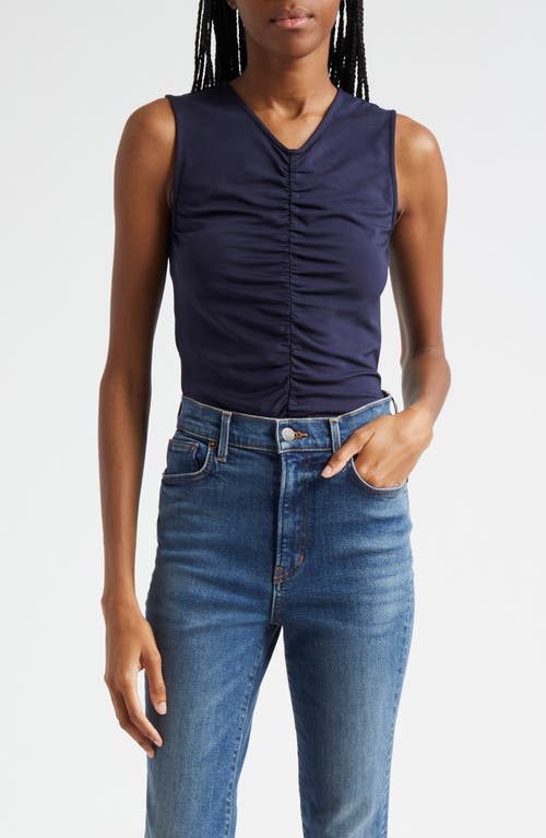 Shop Veronica Beard Neeta Center Ruched Sleeveless Knit Top In Navy