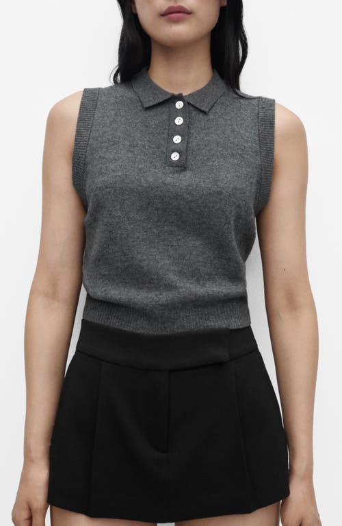 Mango Wool Polo Sweater Vest In Dark Heather Grey