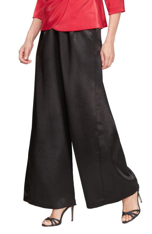 Shop Alex Evenings Wide Leg Crepe Satin Pants In Black