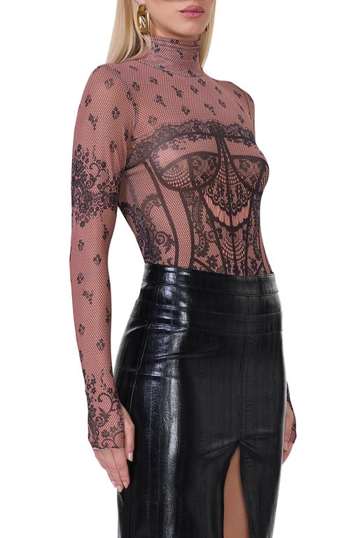 Shop Afrm Zadie Print Turtleneck Mesh Top In Noir Bustier